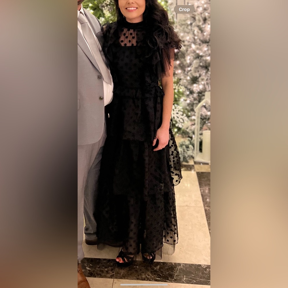 Anthropologie Black Noir Tulle Polka Dot Dress